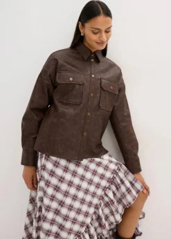 Lederimitat-Hemd in Used-Optik