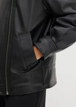 Lederimitat-Jacke mit Leoparden Kunstfell