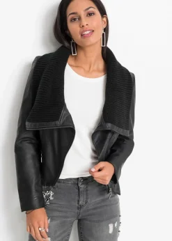 Lederimitat-Jacke mit Schalkragen