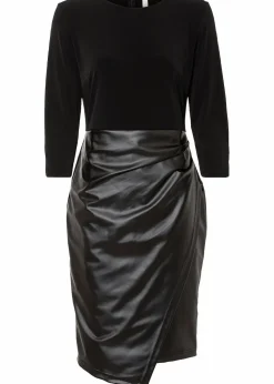 Lederimitat-Kleid mit Jersey-Oberteil