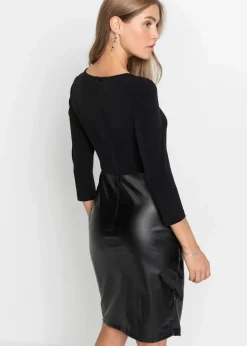 Lederimitat-Kleid mit Jersey-Oberteil