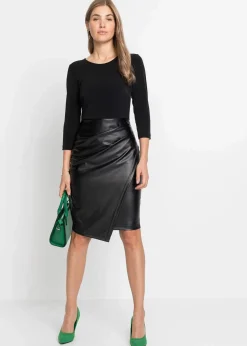 Lederimitat-Kleid mit Jersey-Oberteil