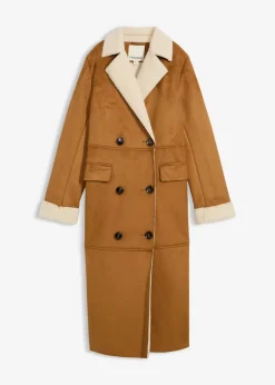 Lederimitat-Mantel mit Teddy warm gefüttert