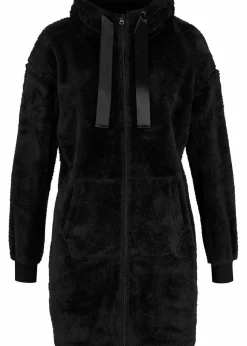 Leichte Loungewear Kuschel-Long-Fleecejacke mit Kapuze