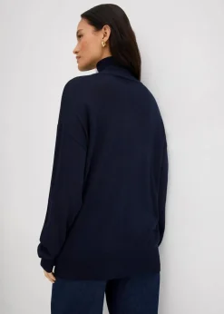 Leichter Feinstrickpullover mit breitem Turtleneck aus Viskose-Mix