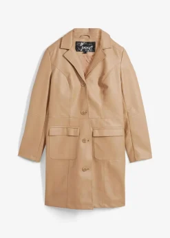 Leichter Lederimitat-Mantel mit Revers, tailliert