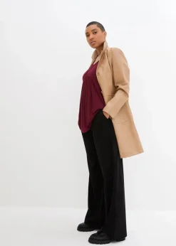 Leichter Lederimitat-Mantel mit Revers, tailliert