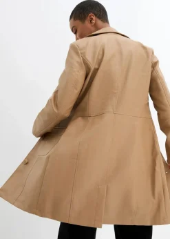 Leichter Lederimitat-Mantel mit Revers, tailliert