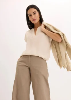 Lockere Satin-Kurzarmtunika mit überschnittenen Schultern