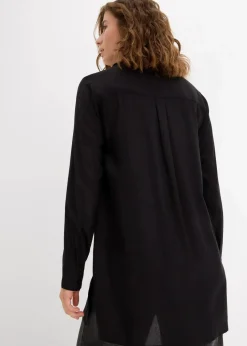 Longbluse mit Schlitz aus fließender Viskose