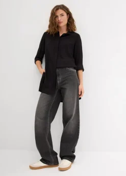 Longbluse mit Schlitz aus fließender Viskose