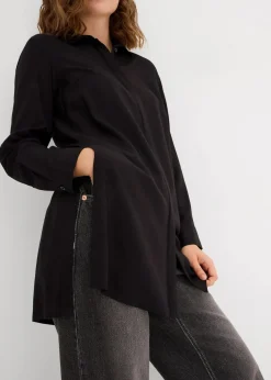 Longbluse mit Schlitz aus fließender Viskose