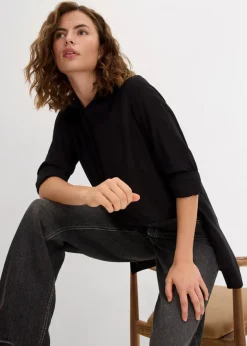 Longbluse mit Schlitz aus fließender Viskose