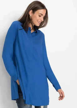 Longbluse mit Schlitz aus fließender Viskose