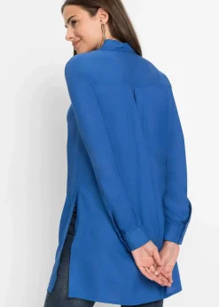 Longbluse mit Schlitz aus fließender Viskose