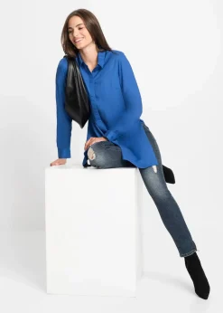 Longbluse mit Schlitz aus fließender Viskose