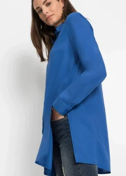 Longbluse mit Schlitz aus fließender Viskose