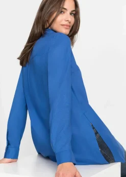 Longbluse mit Schlitz aus fließender Viskose