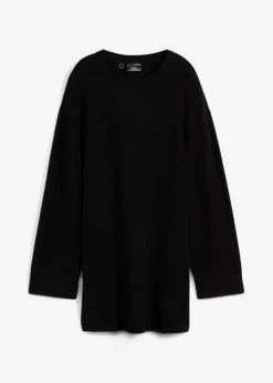 Long-Feinstrickpullover mit Seitenschlitzen aus Viskose-Mix