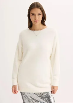 Longpullover aus weichem Federgarn