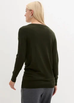 Long-Pullover mit Glitzersteinen