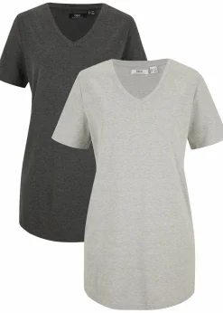 Longshirt mit V-Ausschnitt (2er Pack)