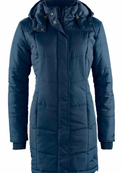 Long-Steppjacke, wattiert mit Kragen und Kapuze