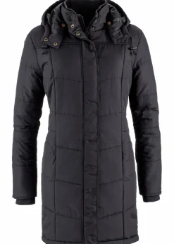 Long-Steppjacke, wattiert mit Kragen und Kapuze