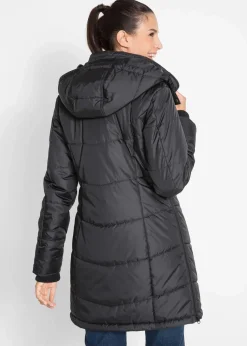 Long-Steppjacke, wattiert mit Kragen und Kapuze