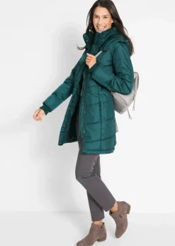 Long-Steppjacke, wattiert mit Kragen und Kapuze