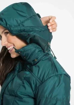 Long-Steppjacke, wattiert mit Kragen und Kapuze