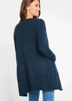 Longstrickjacke in breiter Rippenstruktur