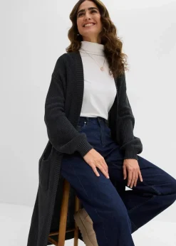 Longstrickjacke mit überschnittener Schulter