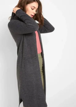 Longstrickjacke mit Kapuze