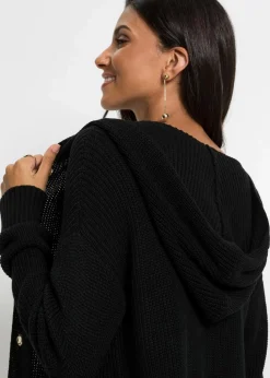 Longstrickjacke mit Kapuze