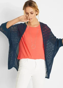 Longstrickjacke mit Lochmuster