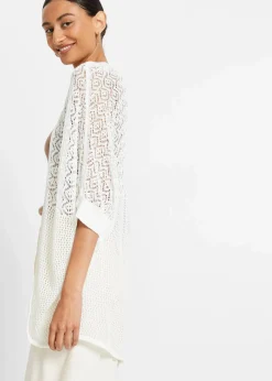 Longstrickjacke mit Lochmuster