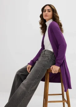 Longstrickjacke mit Rollkanten