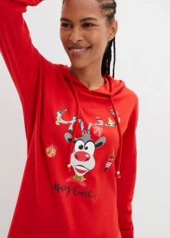 Long-Sweatshirt mit Seitenschlitz und Kapuze