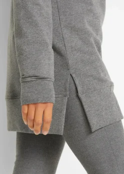 Long-Sweatshirt mit Seitenschlitz und Kapuze