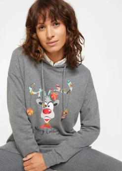 Long-Sweatshirt mit Seitenschlitz und Kapuze