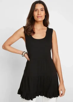 Long-Top mit Volants und breiten Trägern