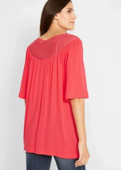 Long-Tunika aus Crinkle, halbarm