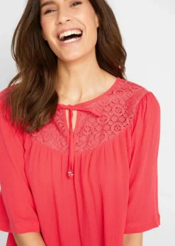 Long-Tunika aus Crinkle, halbarm