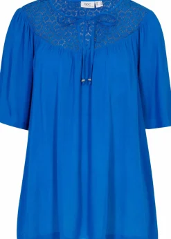 Long-Tunika aus Crinkle, halbarm