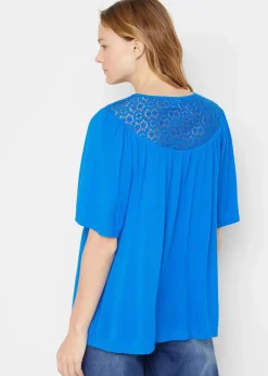 Long-Tunika aus Crinkle, halbarm