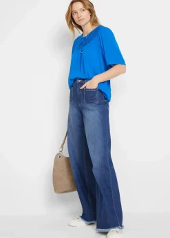 Long-Tunika aus Crinkle, halbarm