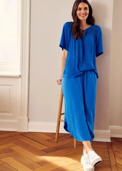 Long-Tunika aus Crinkle, halbarm