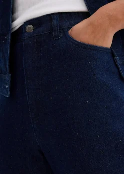 Loose Straight-Jeans High Waist, Bequembund mit Strass