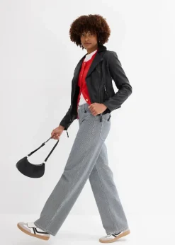 Loose Straight-Jeans, High Waist, gestreift